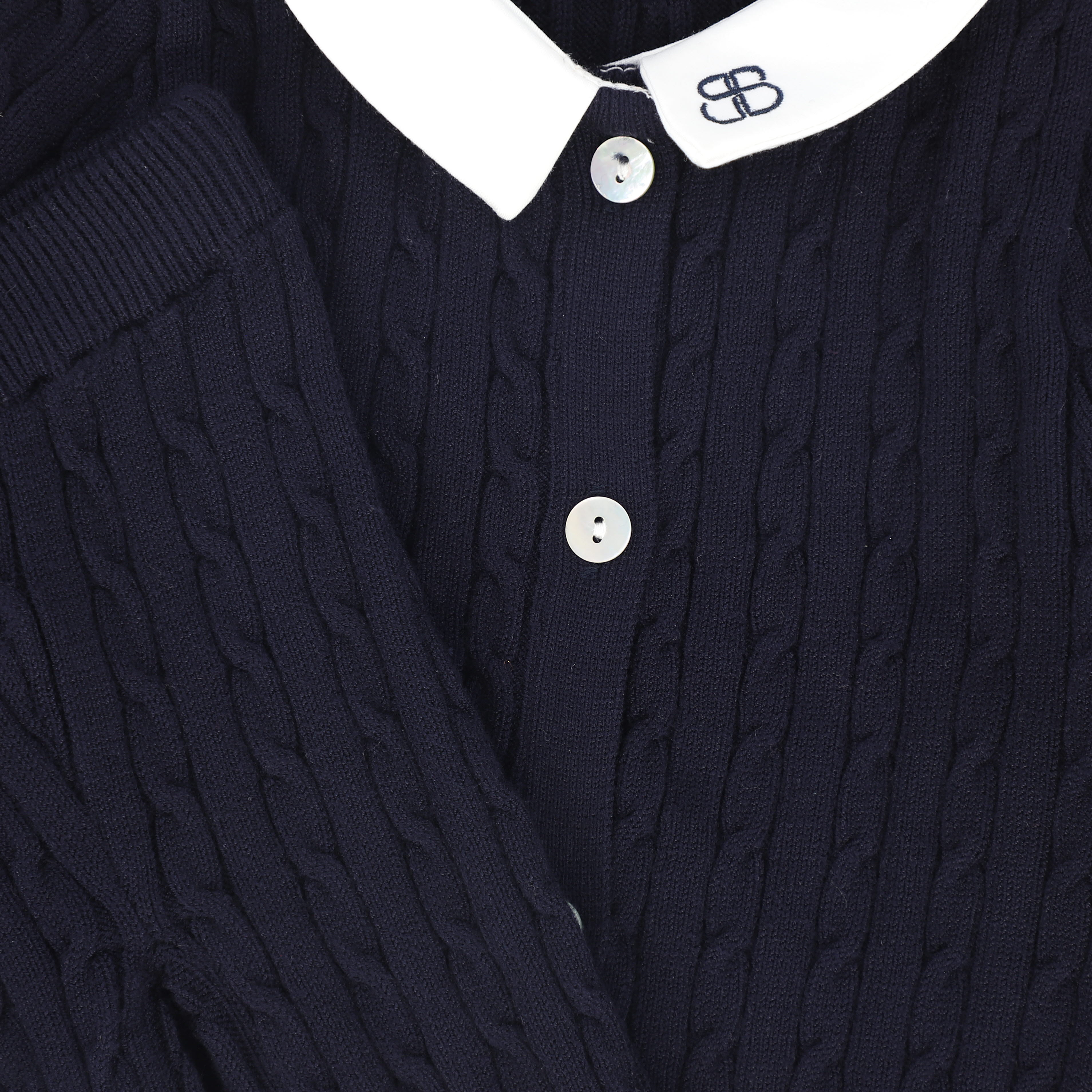 Bamboo Cable knit navy collar set