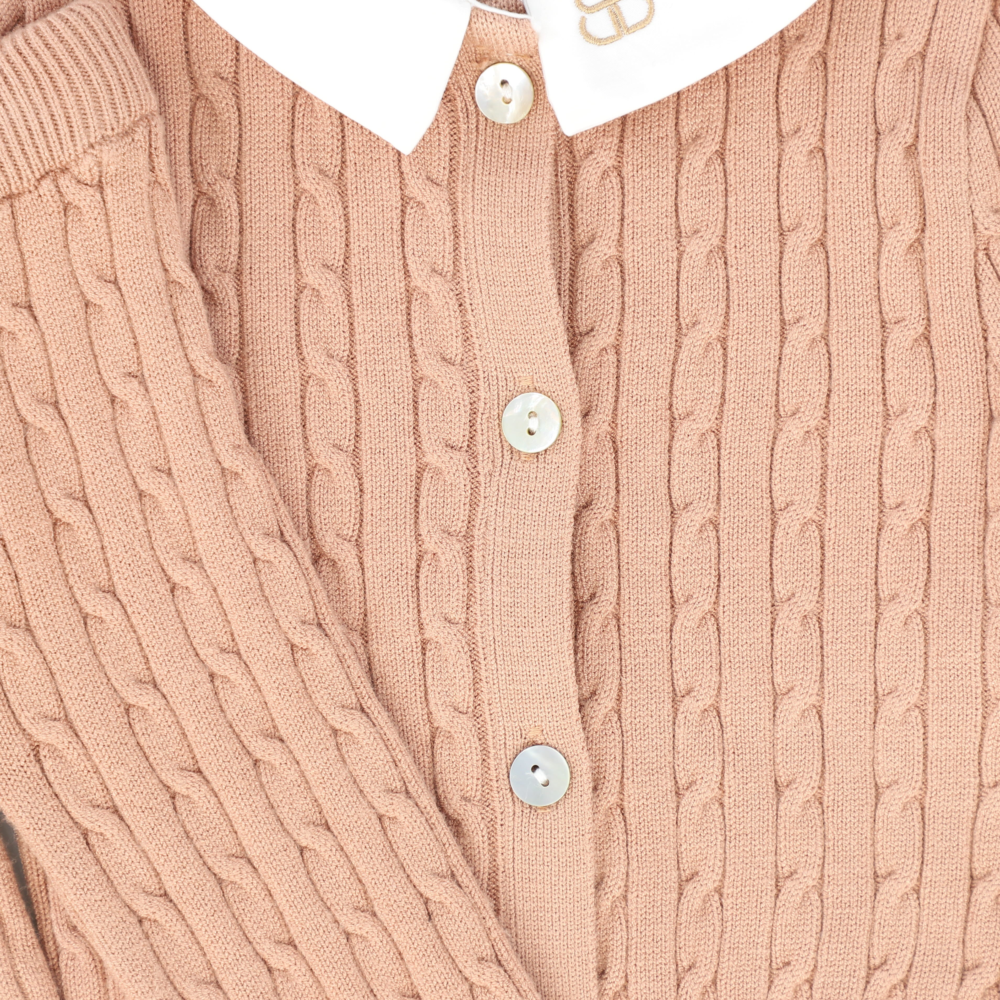 Bamboo Cable knit pink collar set