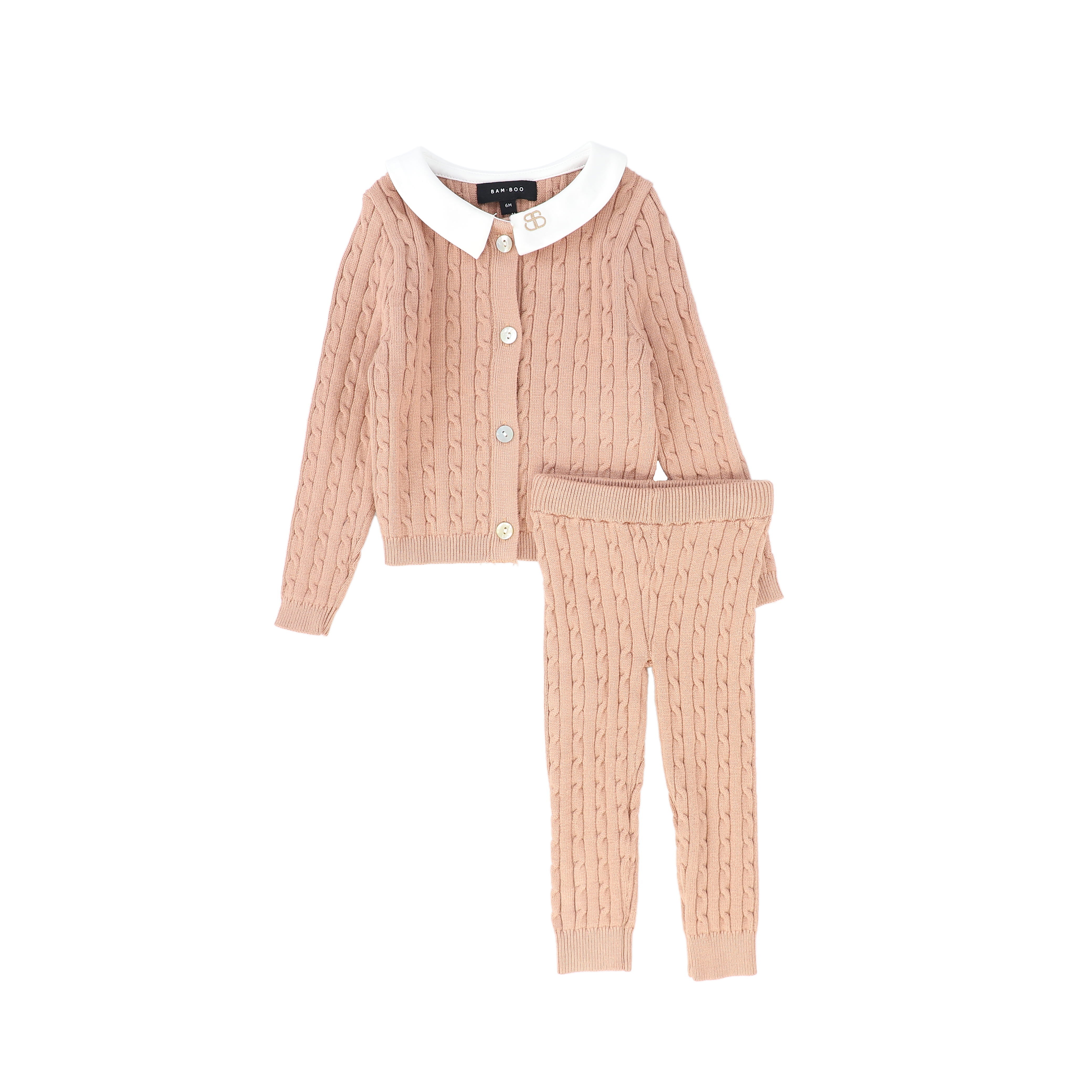 Bamboo Cable knit pink collar set