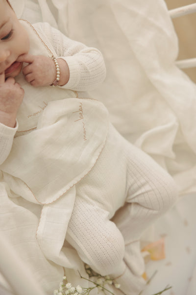 Edged collar white/blush footie set by Lilette