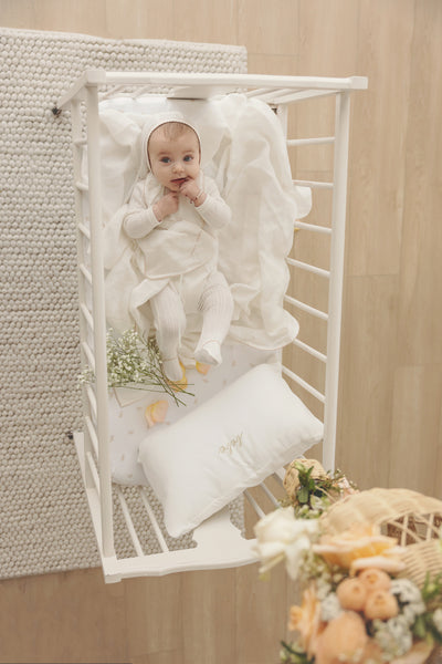 Edged collar white/blush footie set by Lilette