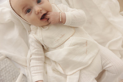 Edged collar white/blush footie set by Lilette