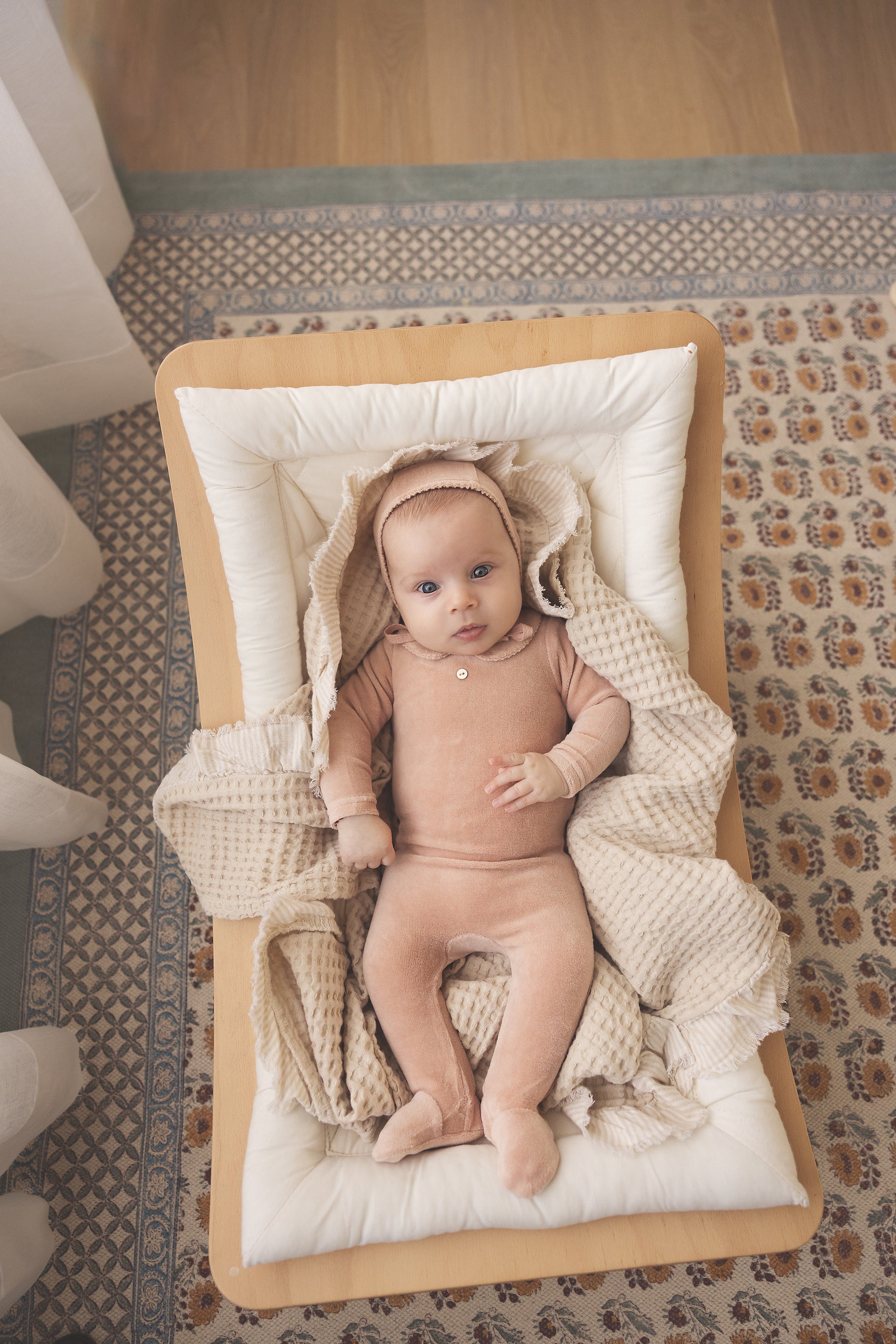 Lilette Velour Collar Footie & Beanie Set - Dusty Blue Lilette Velour Collar Footie & Beanie Set - Dusty Blue