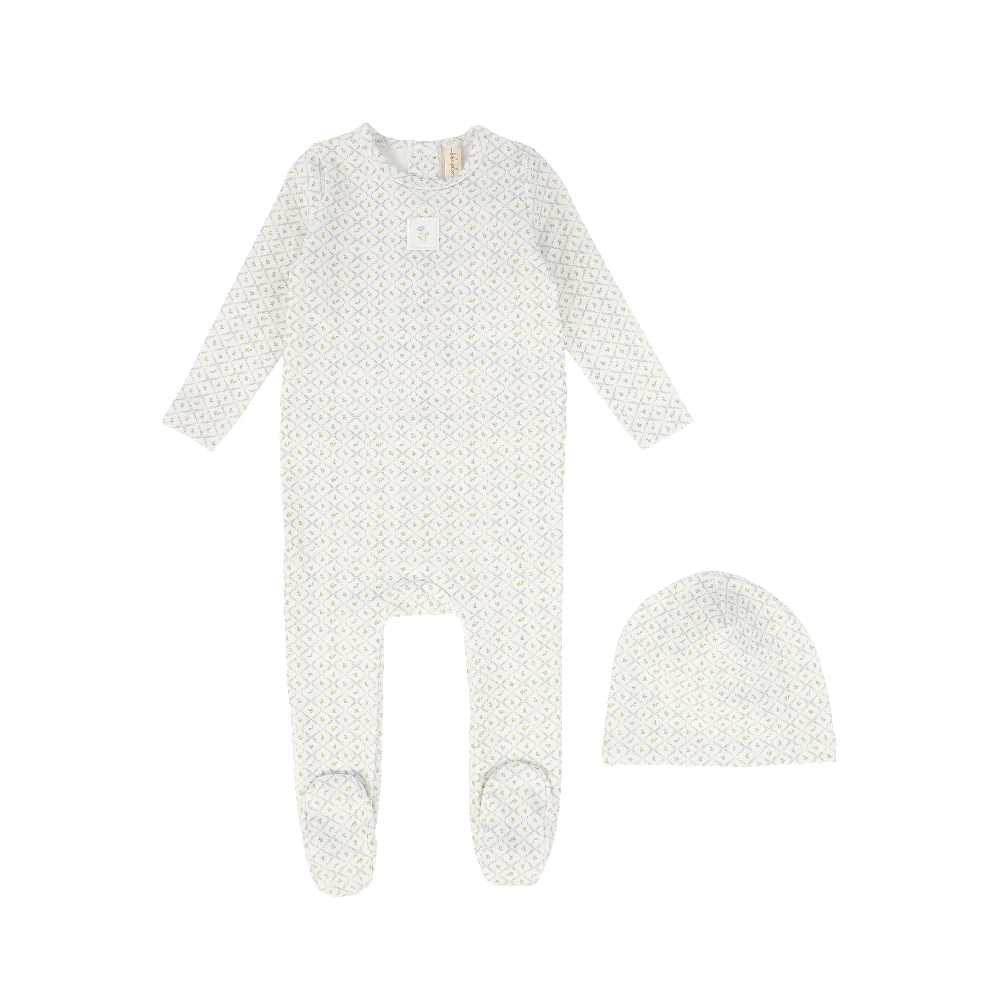 Bebe Jolee Lattice blue floral footie set - Flying Colors