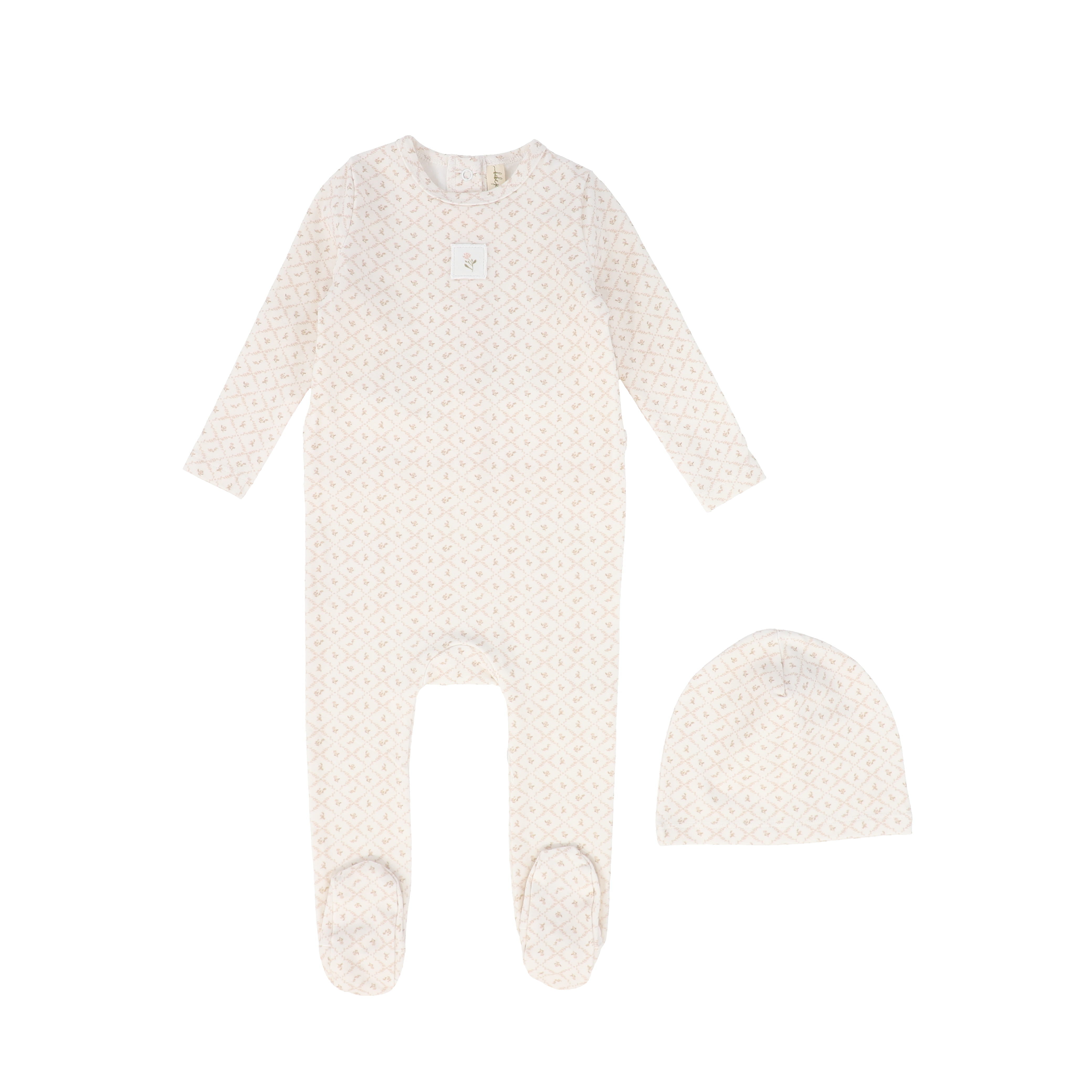 Bebe Jolee Lattice pink floral footie set - Flying Colors