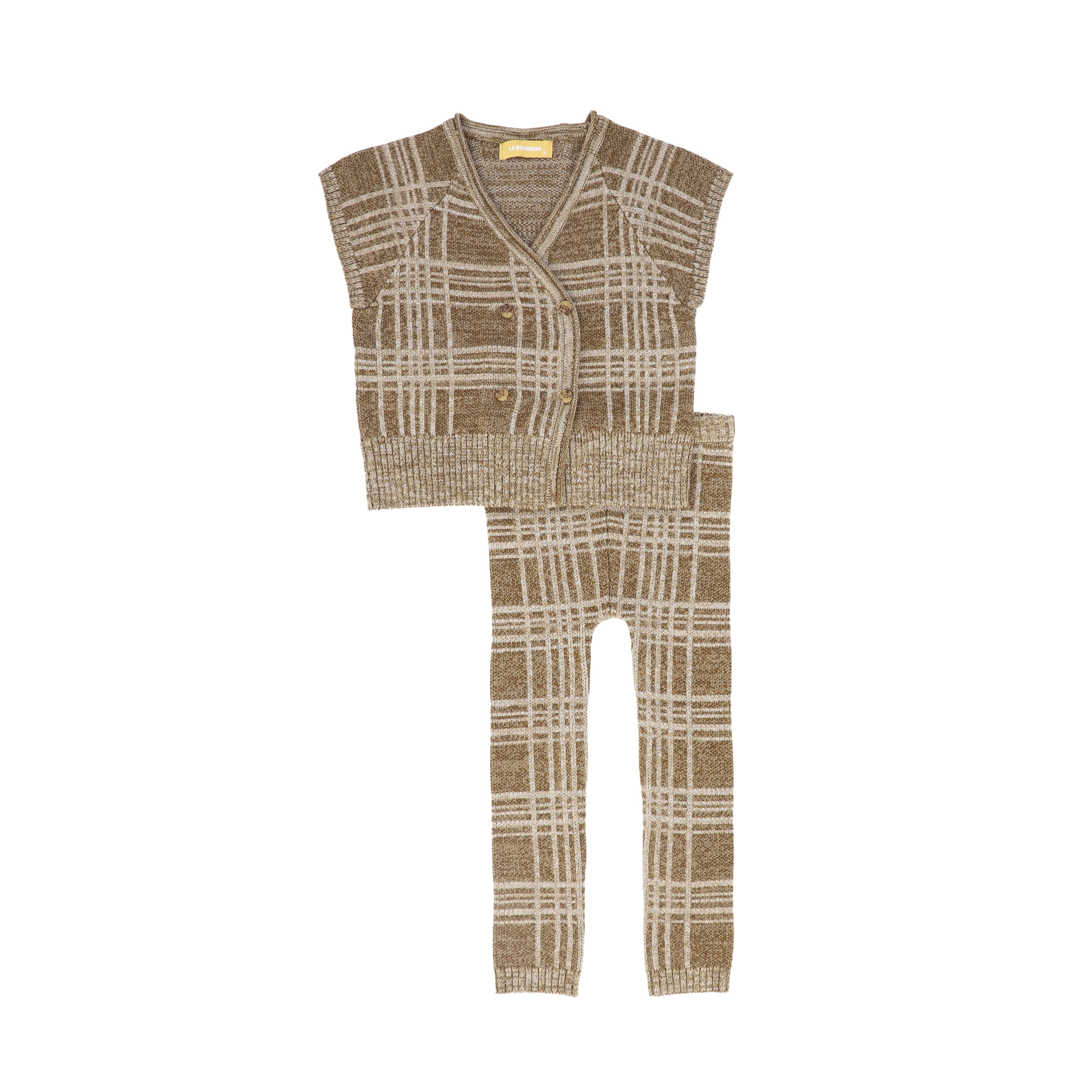 Le Bourdon Camel plaid knit vest set - Flying Colors