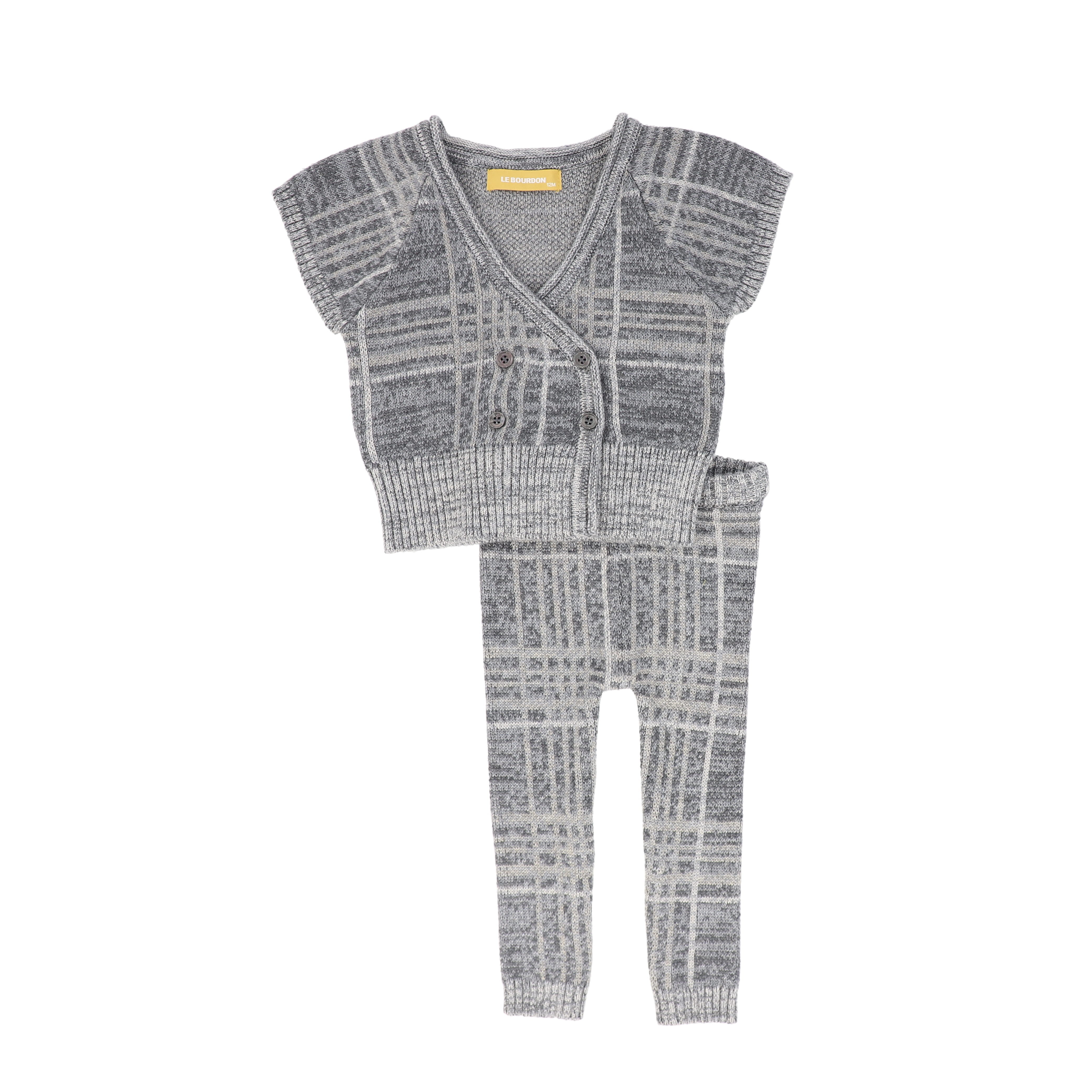 Le Bourdon Grey plaid knit vest set - Flying Colors