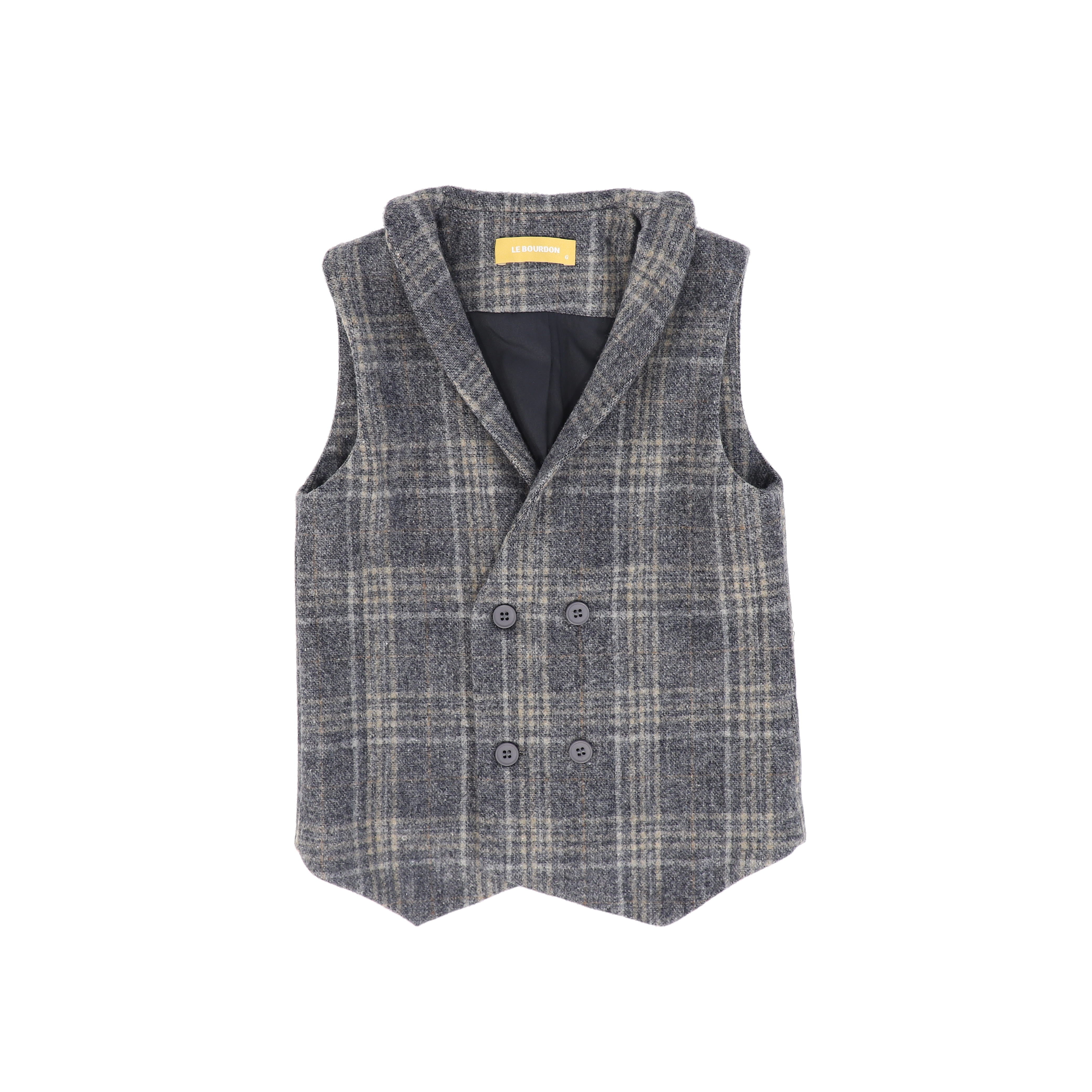 Le Bourdon Grey wool plaid double breasted vest - Flying Colors