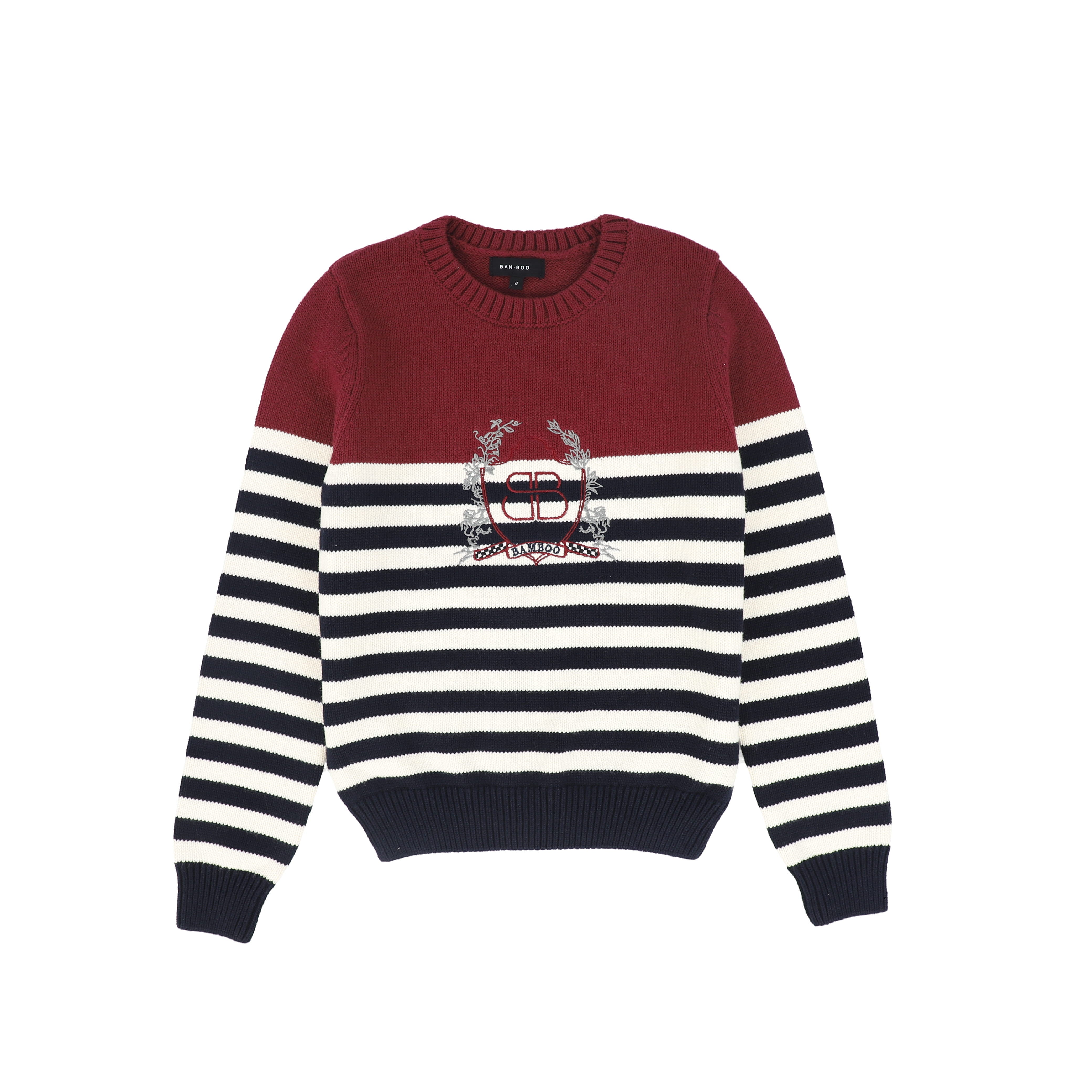 Bamboo Stripe crest burgundy sweater