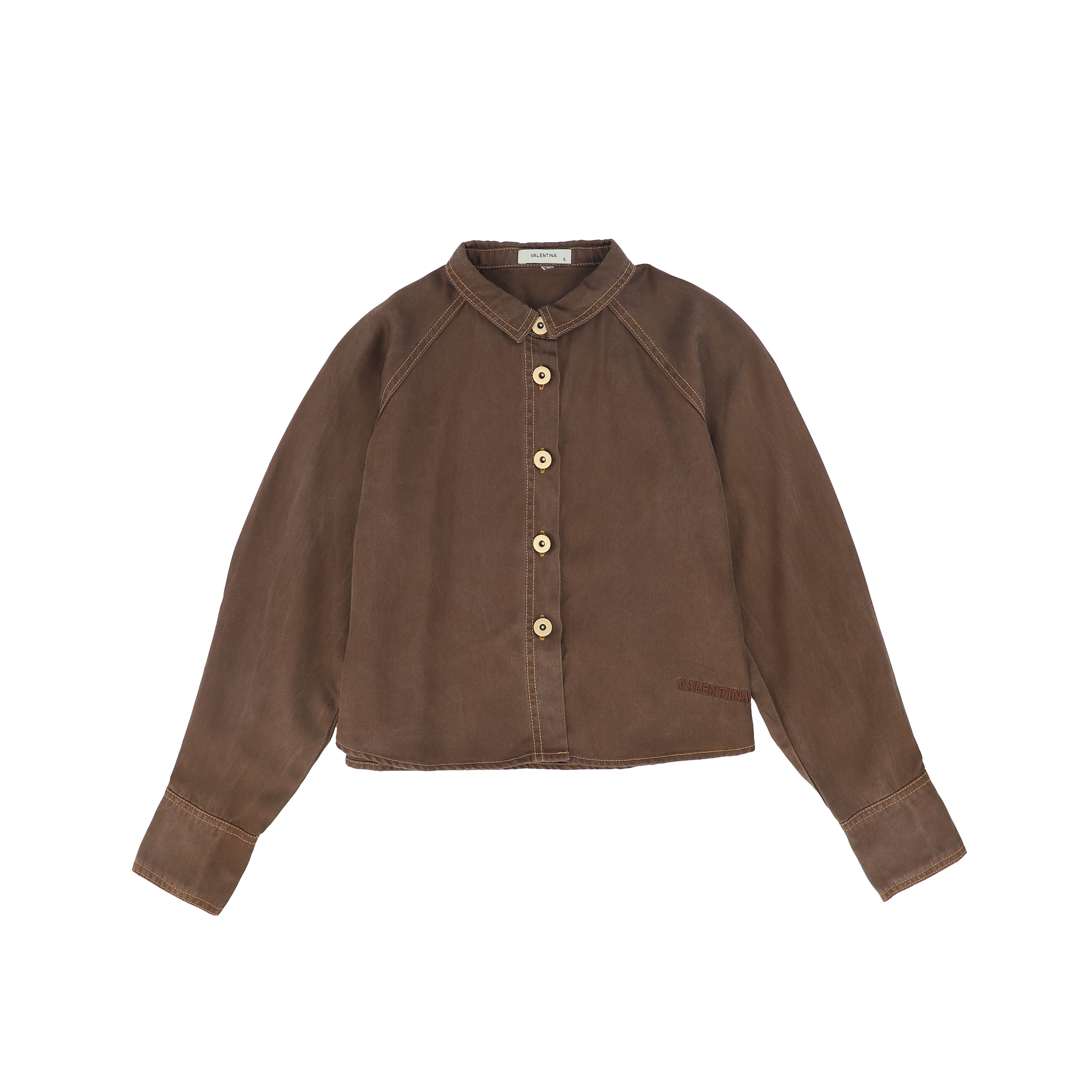 Valentina Contrast seam brown crop blouse