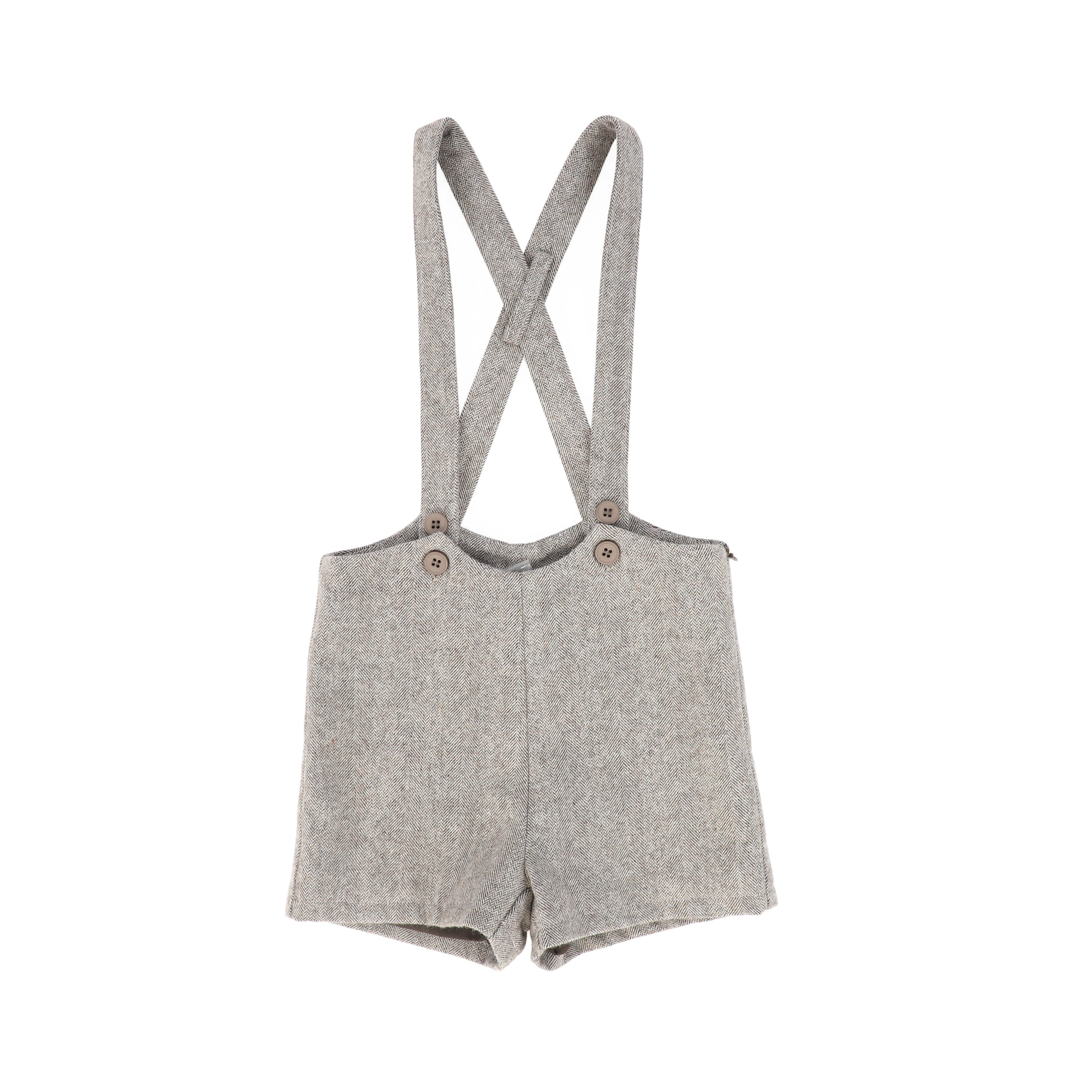 Le Bourdon Brown herringbone suspender shorts - Flying Colors