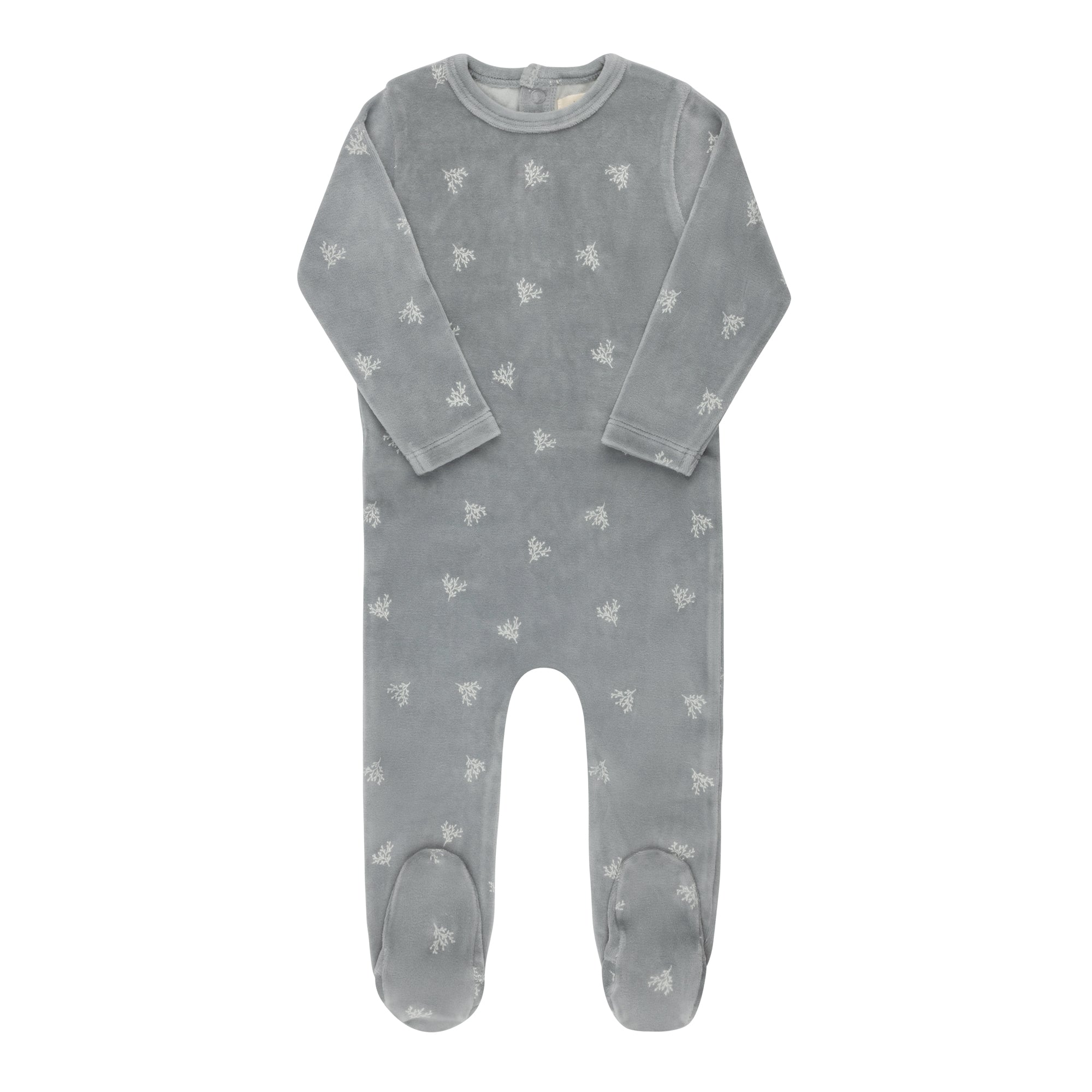 Ely's & Co Leaf pattern blue velour footie