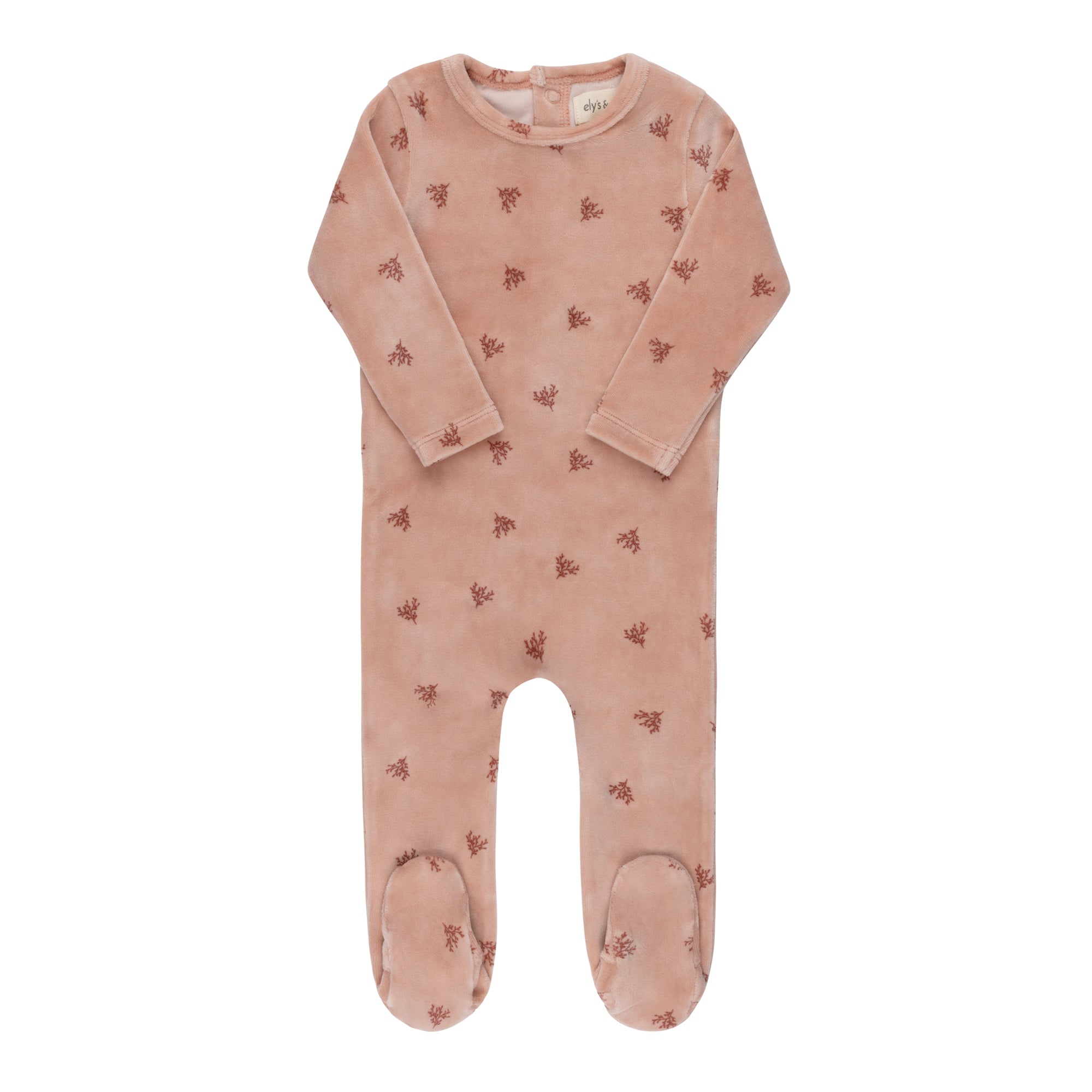Ely's & Co Leaf pattern pink velour footie