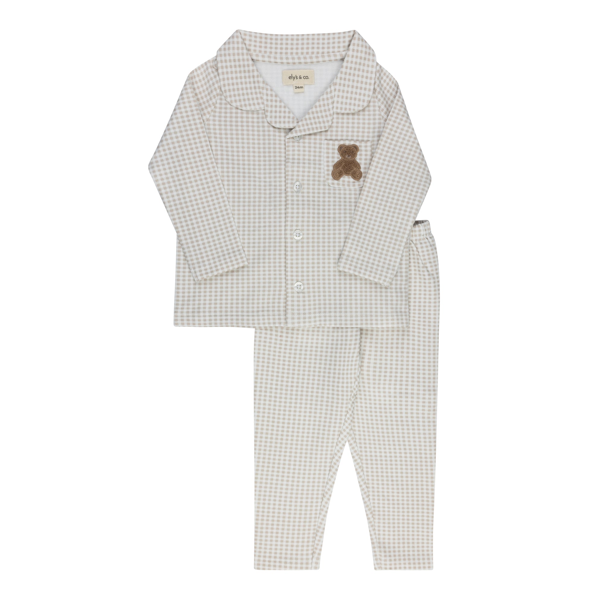 Ely's & Co Gingham tan teddy pajamas