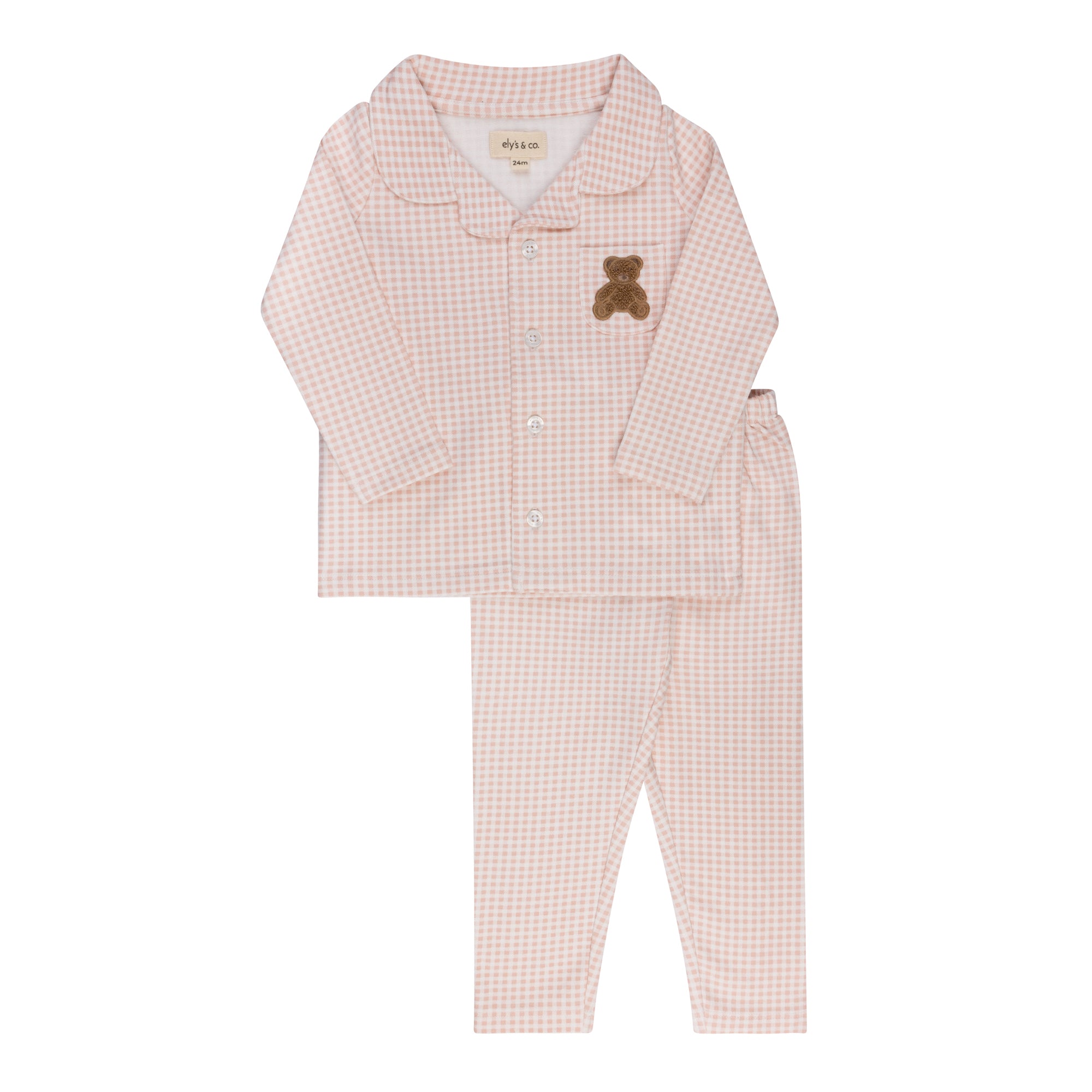 Ely's & Co Gingham pink teddy pajamas - Flying Colors