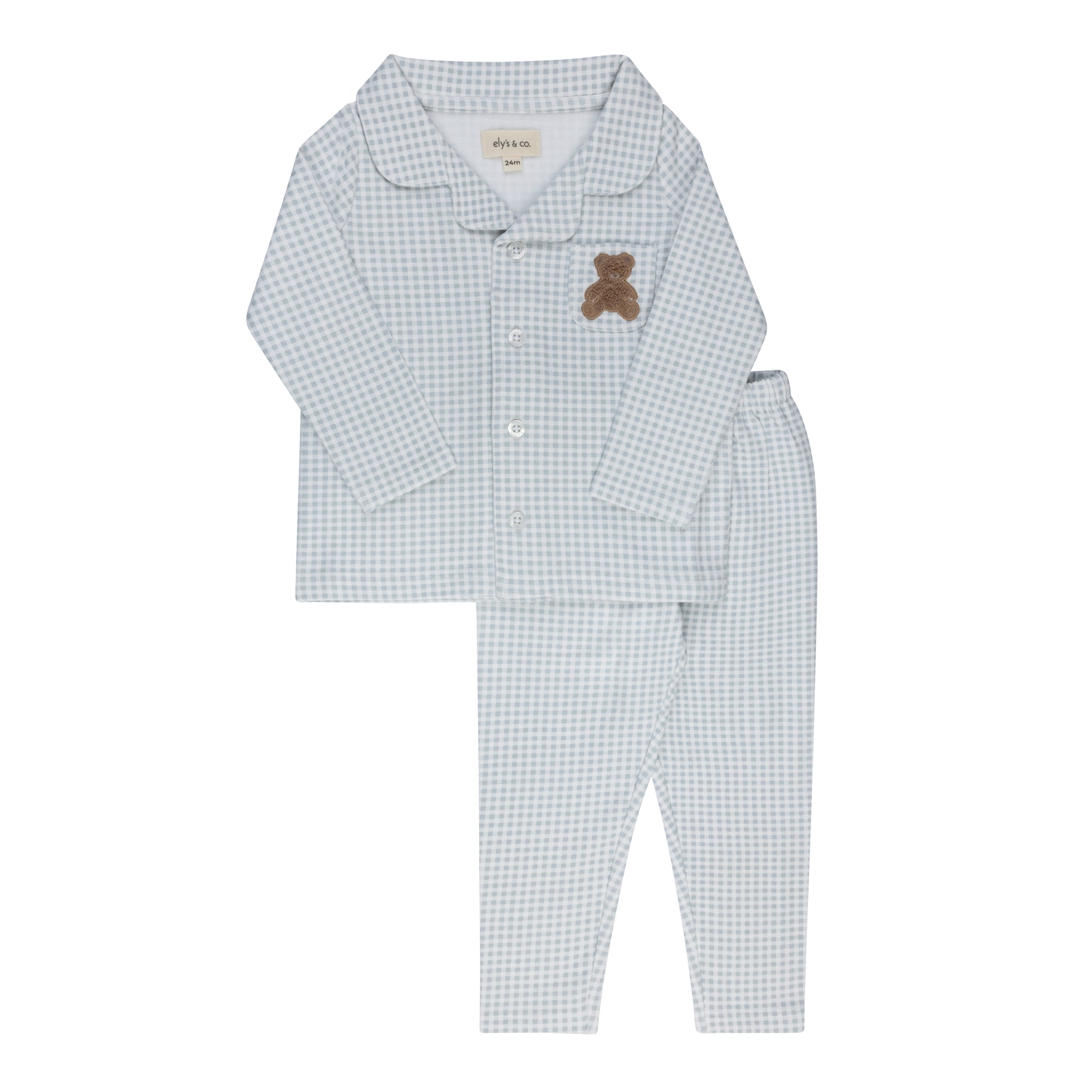 Ely's & Co Gingham blue teddy pajamas