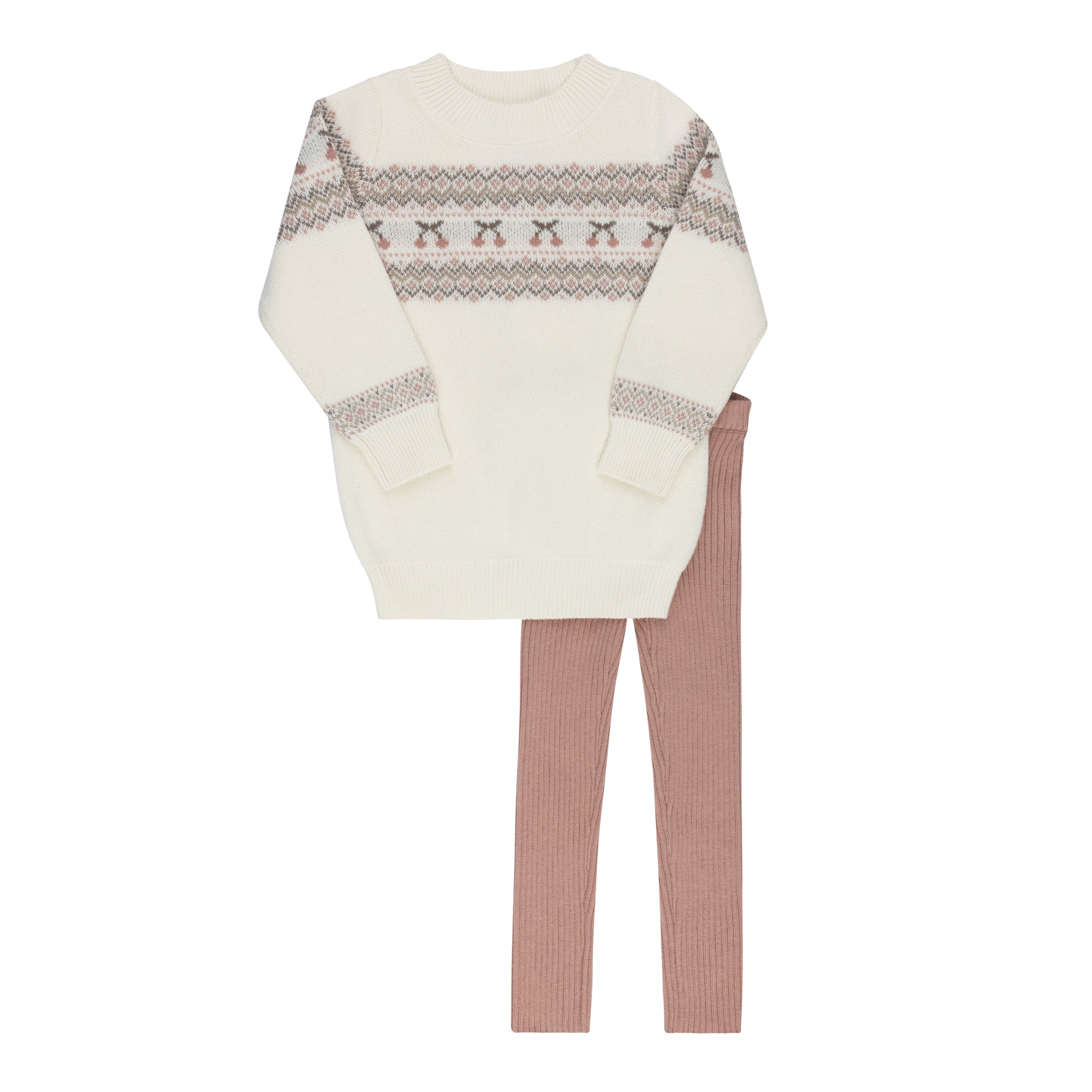 Looms Fair isle ivory/mauve 2 peice set
