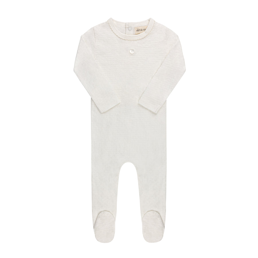 Heart pointelle ivory footie + bonnet by Ely's & Co