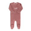 Embroidered flowers pink velour footie by Ely's & Co