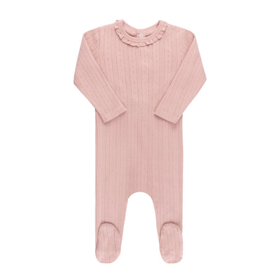 Lace trim pink footie by Ely's & Co