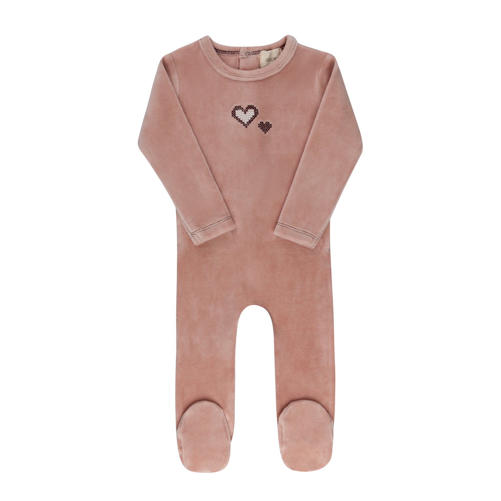 Aurora Cross Stitch Pink Heart Velour Footie