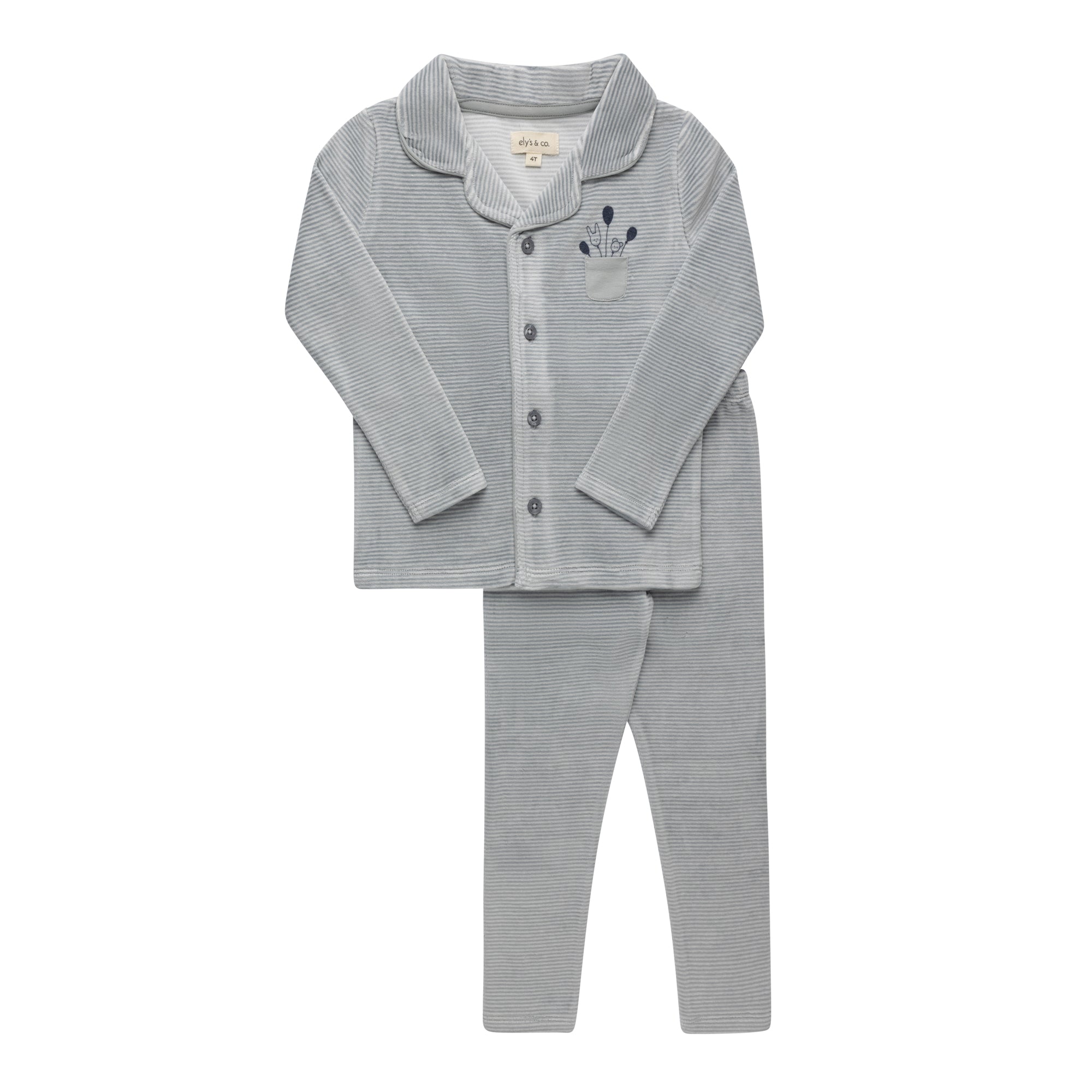 Ely's & Co Stripe velour ivory/blue pajamas - Flying Colors