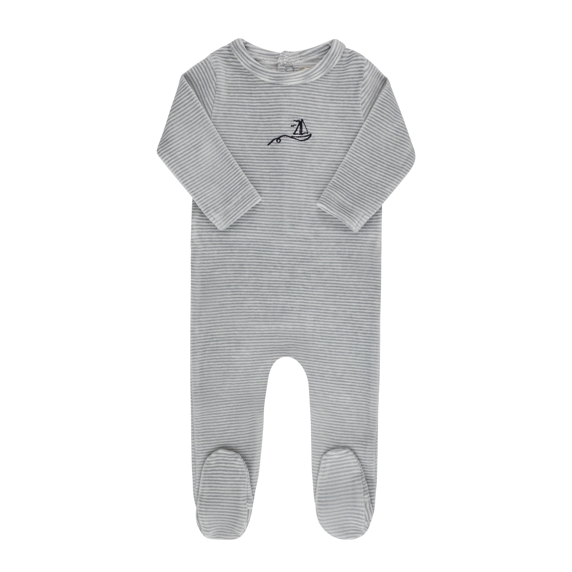 Ely's & Co Velour stripe light blue footie + beanie