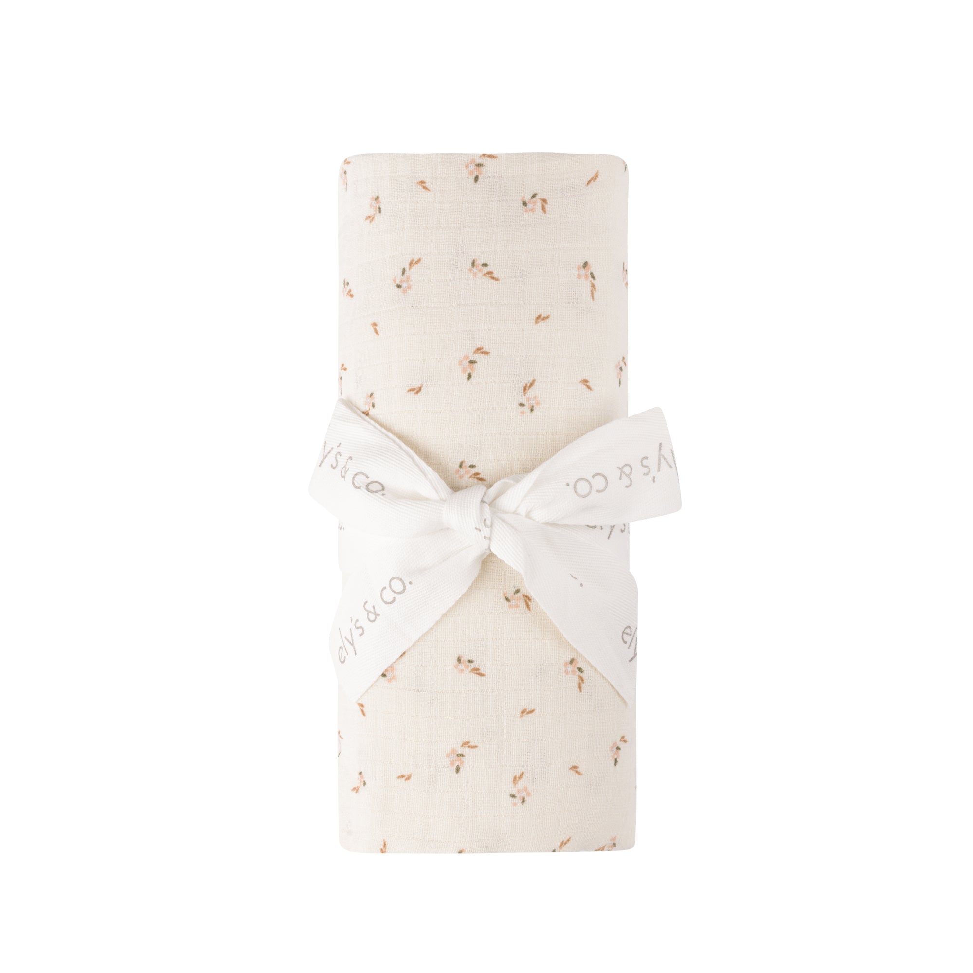 Floral printed ivory muslin swaddle by Ely's & Co