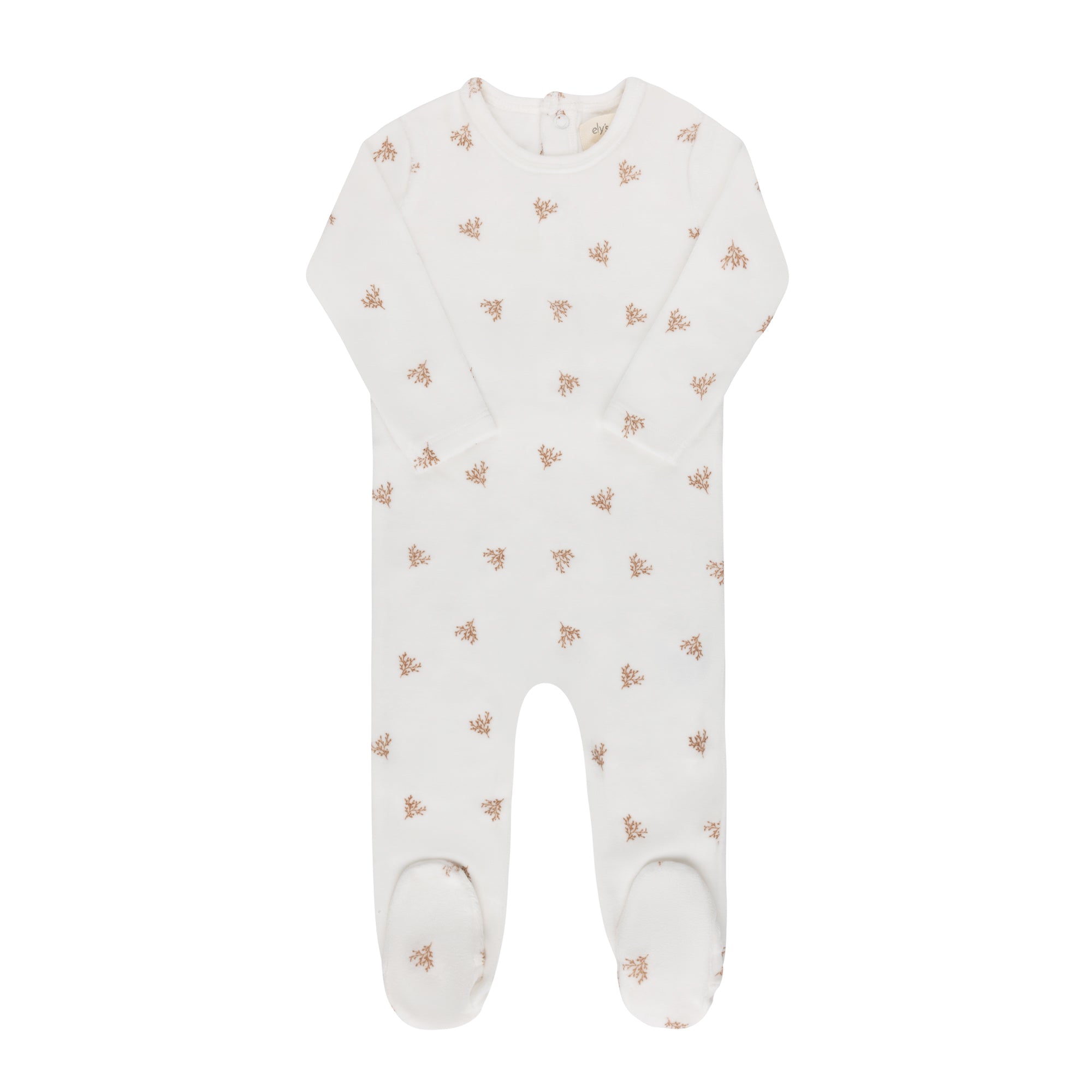 Ely's & Co Leaf pattern ivory boy velour footie + bonnet