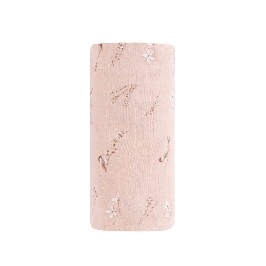 Birds vintage blush bamboo muslin swaddle by Ely's & Co