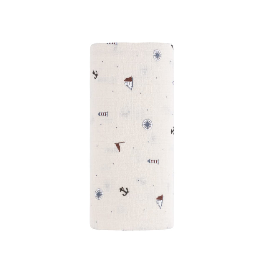 Nautical printed ivory muslin swaddle by Ely's & Co