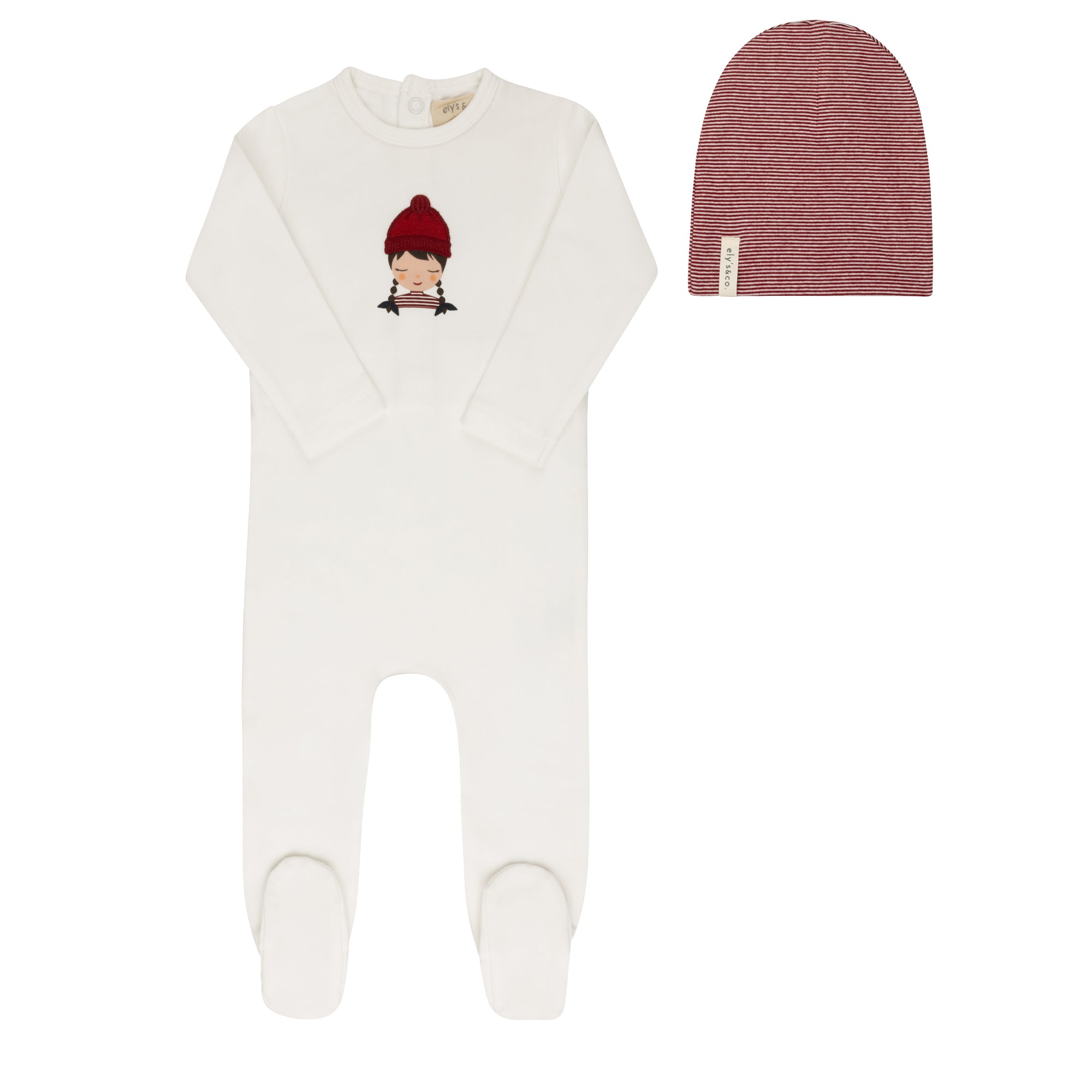 Ely's & Co Autumn kids ivory/pink footie + beanie