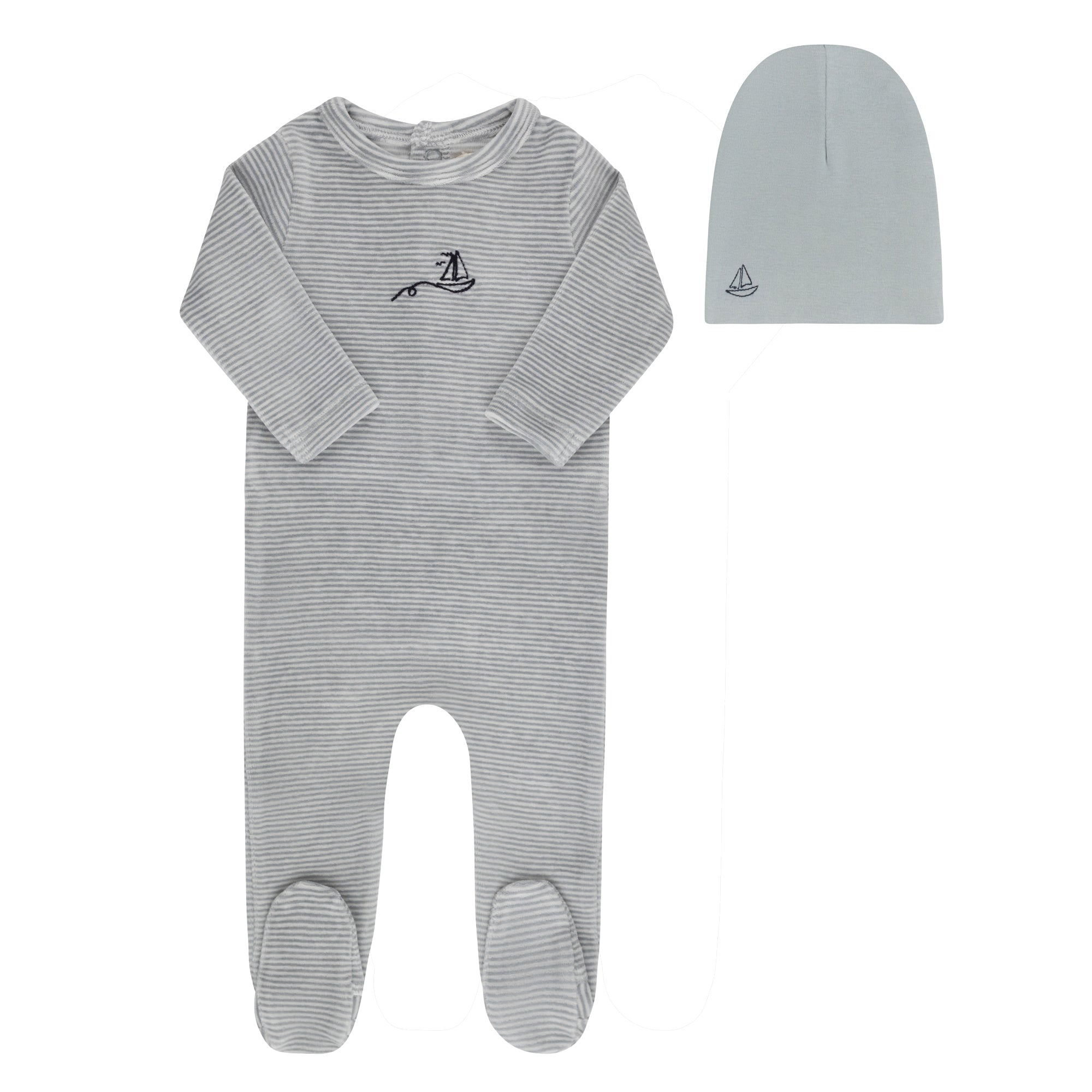 Ely's & Co Velour stripe light blue footie + beanie
