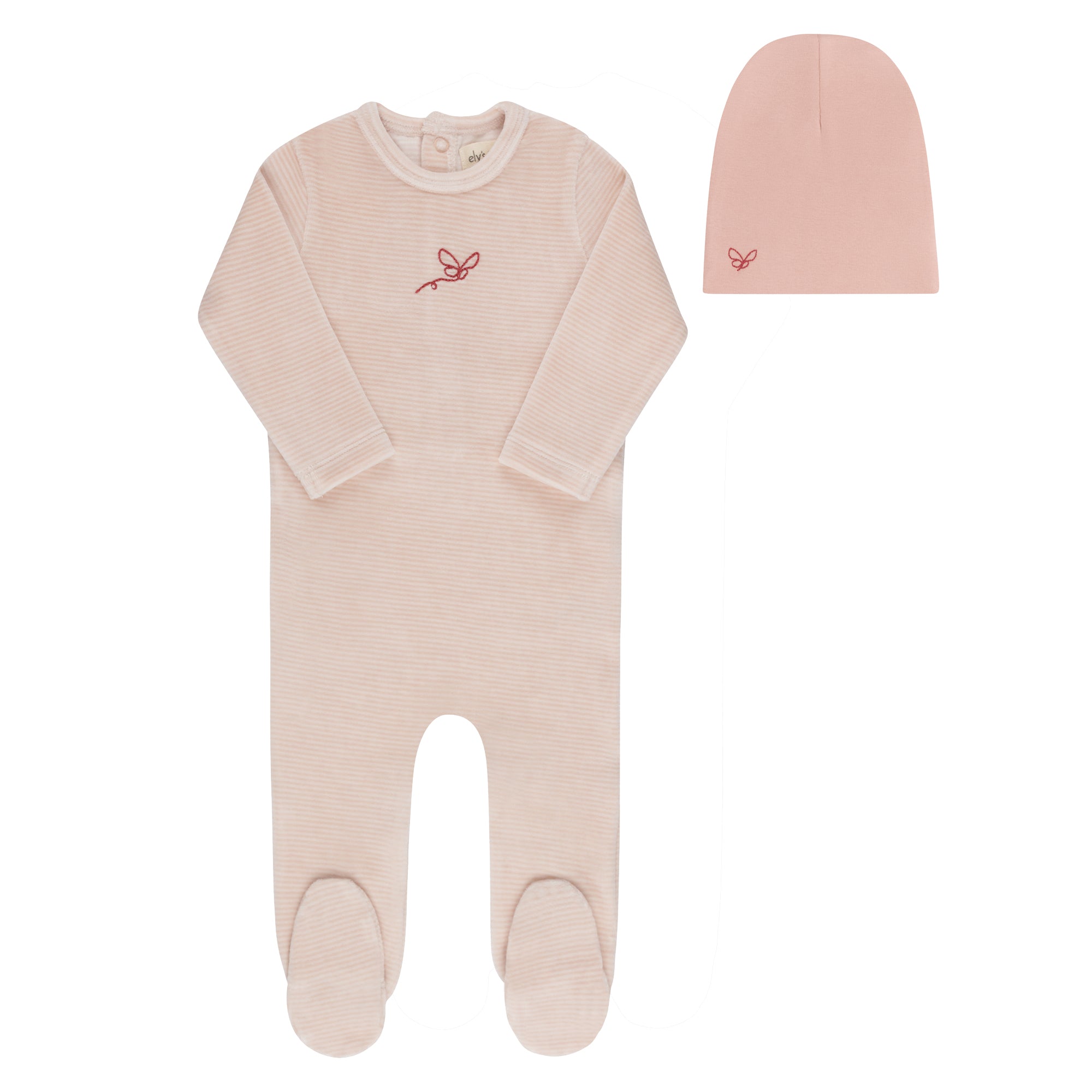 Ely's & Co Velour stripe light pink footie + beanie
