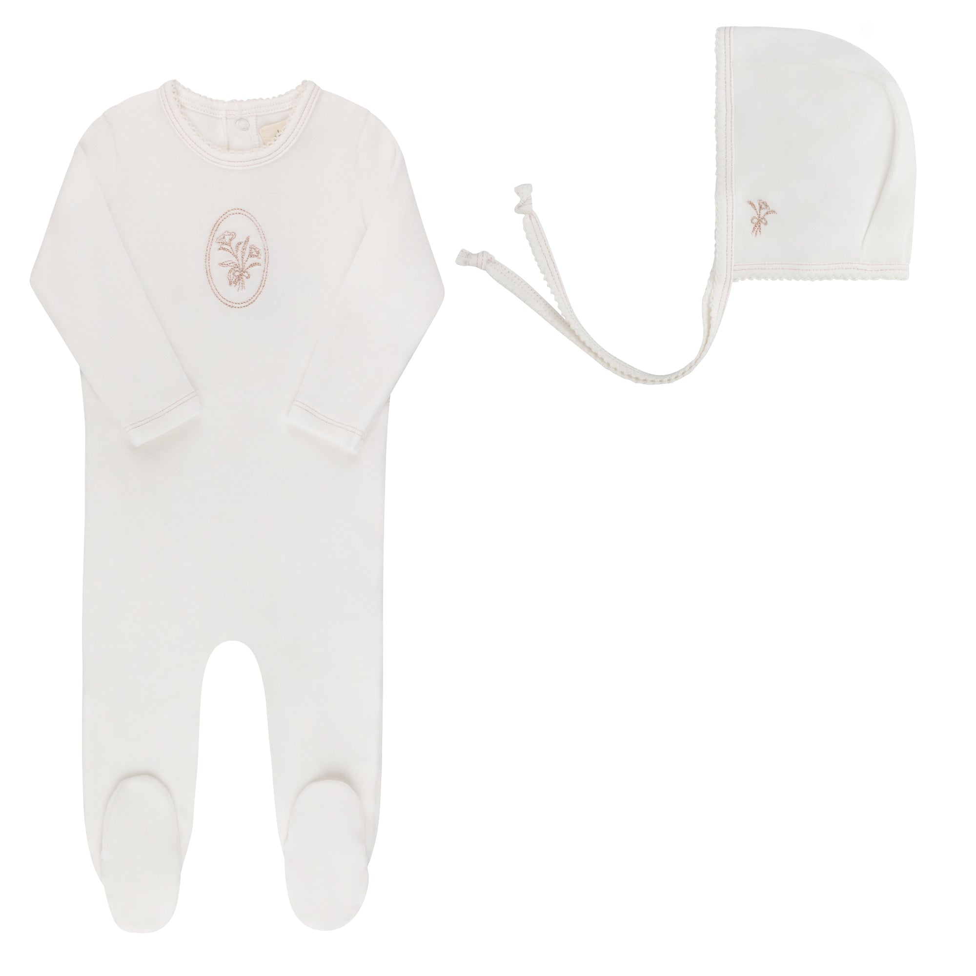 Ely's & Co Center floral velour ivory/rose footie + bonnet