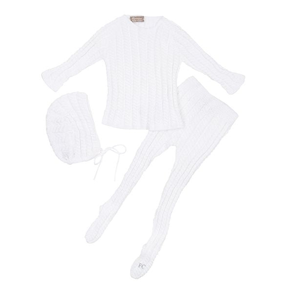 White knit 2 pc set + bonnet by Carmina