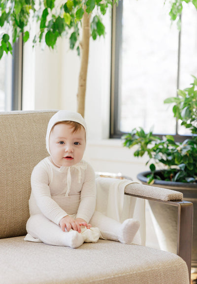 Heart pointelle ivory footie + bonnet by Ely's & Co