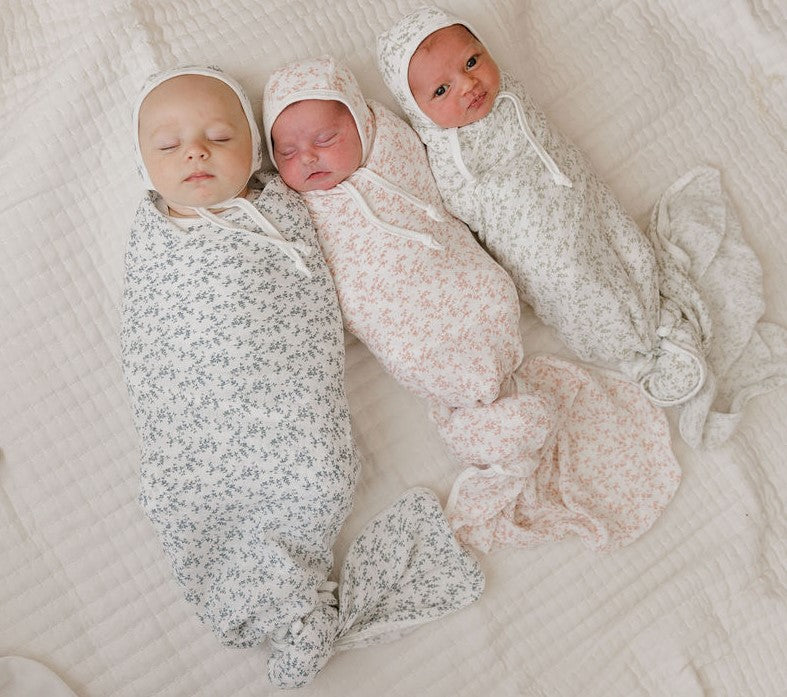 Ely's & Co Velour Vine Pattern Collection Footie & Bonnet - Blue on Ivory