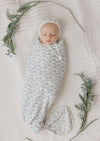 Vine pattern ivory blue on ivory footie + bonnet by Ely's & Co