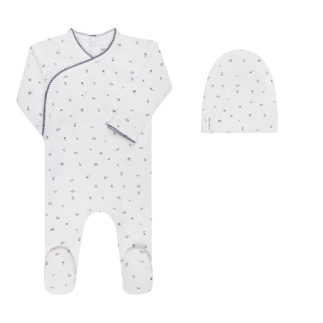Ely's & Co Velour Cluster Leaf Footie - Blue Ely's & Co Velour Cluster Leaf Footie - Blue