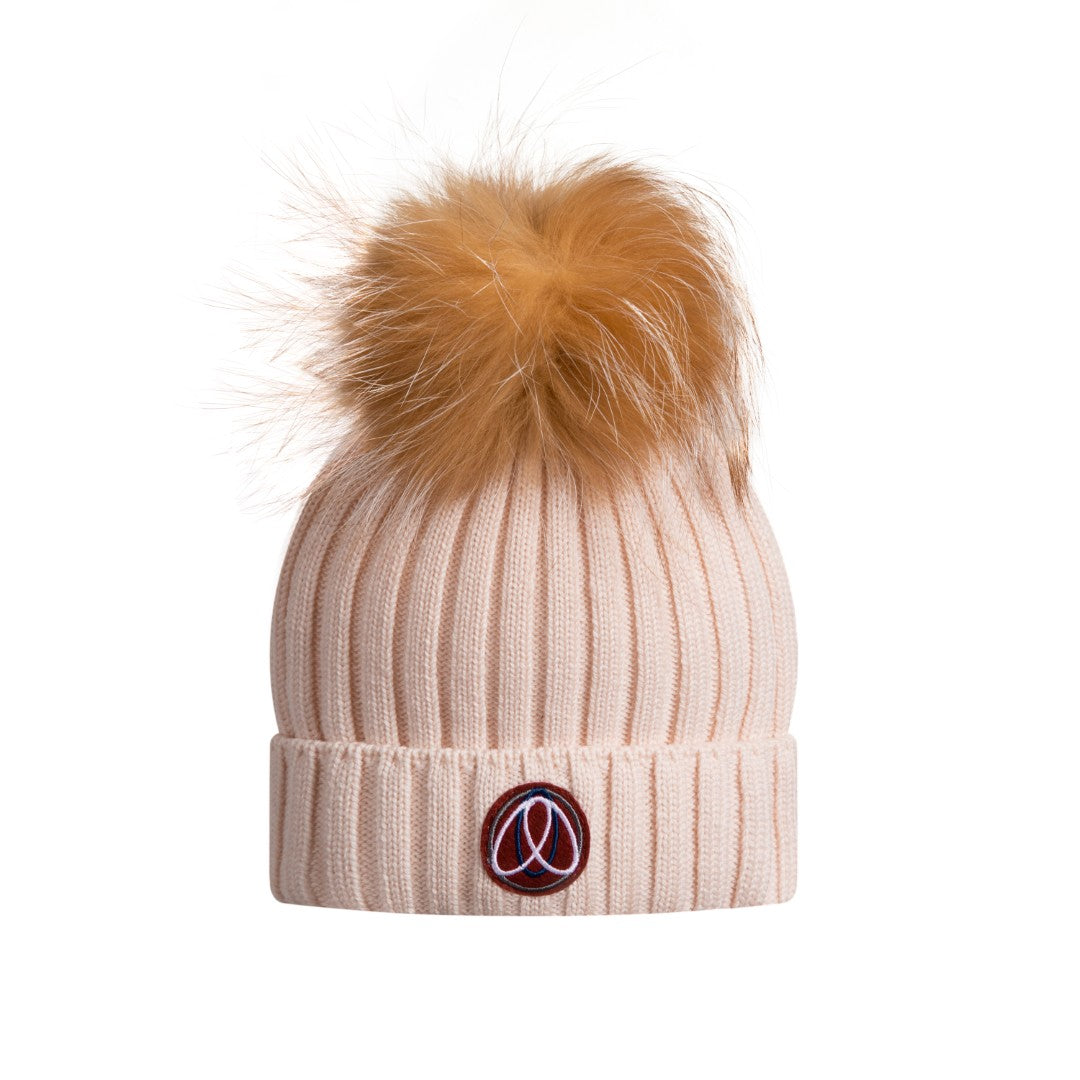 Ellabee Gold fox fur pink pom pom hat
