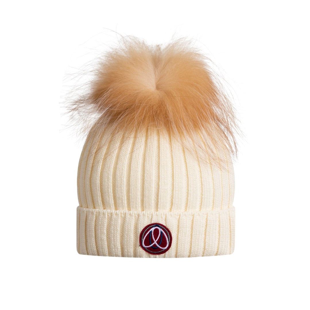 Ellabee Gold fox fur ivory pom pom hat