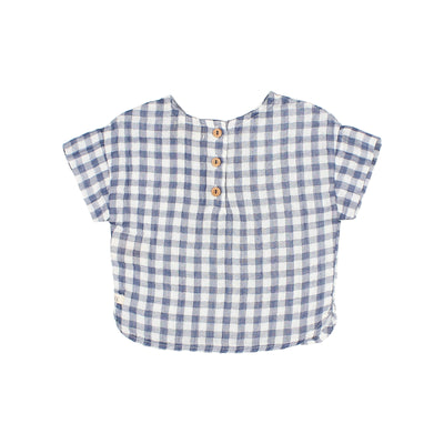 Gingham blue stone baby shirt by Buho