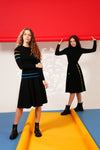 Multi stripe black knit crewneck sweater by Luna Mae