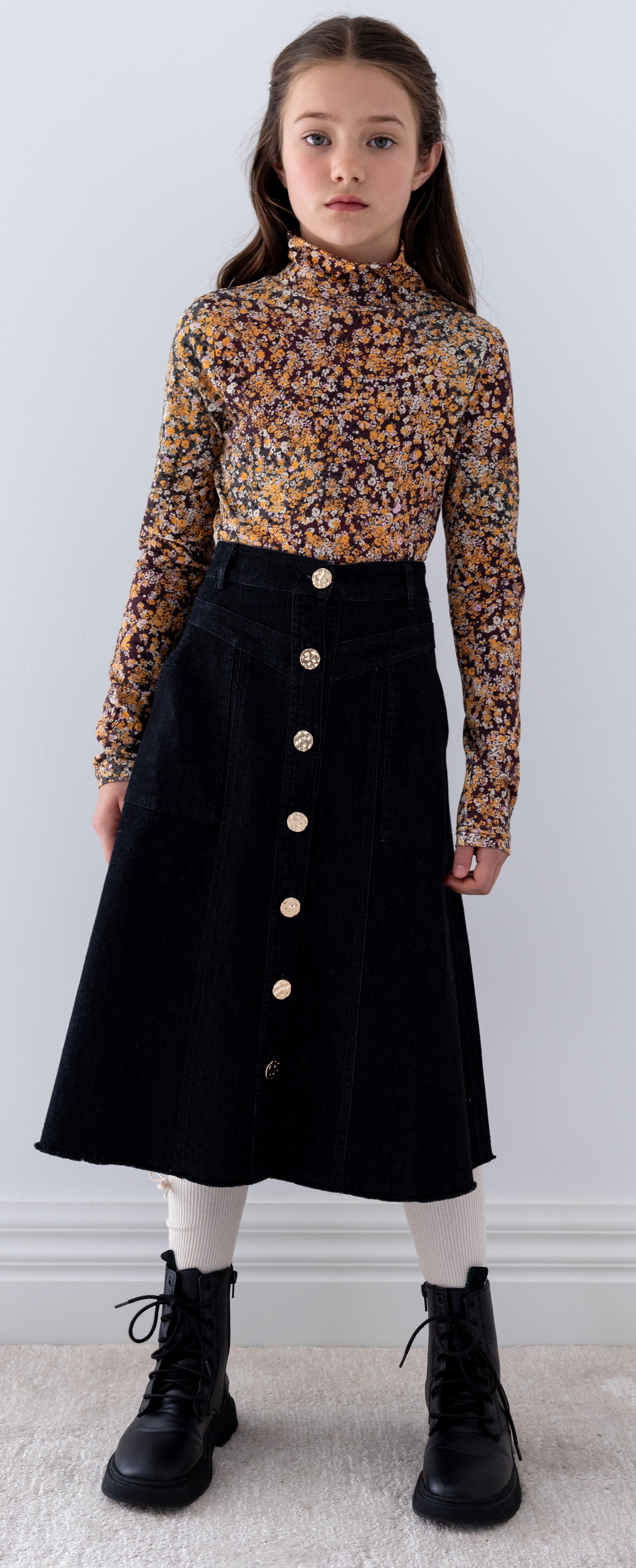 Steph Button down black wash midi skirt - Flying Colors