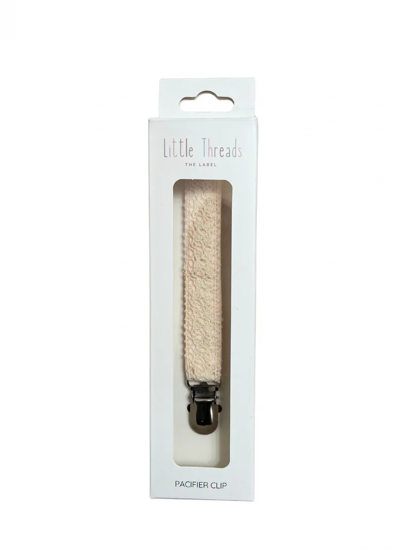 Little Threads Crochet ribbon pink pacifier clip