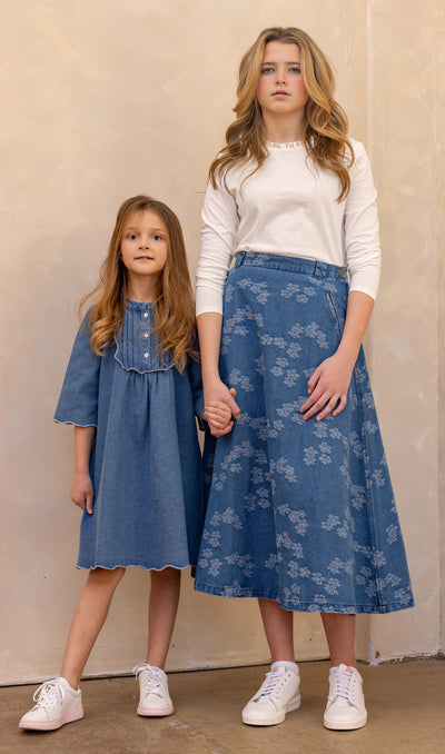 Scalloped denim dress by Coco Blanc