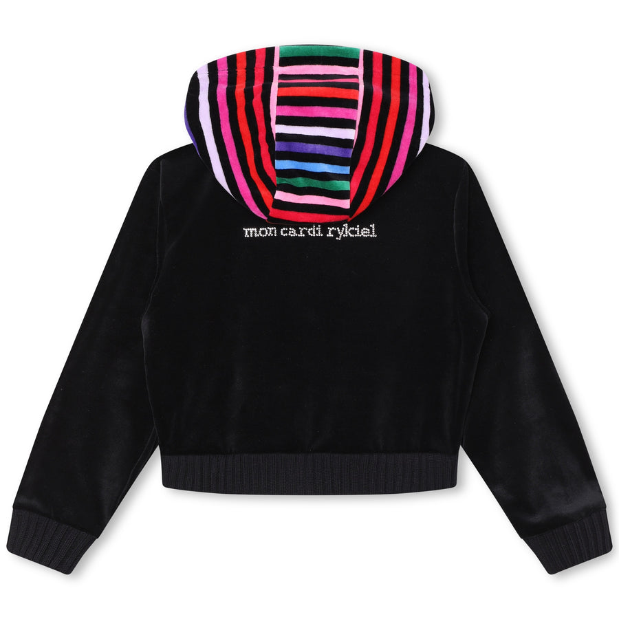 Zip up black/multi velour hoodie by Sonia Rykiel
