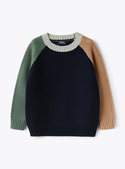 Navy colorblock sweater by IL GUFO