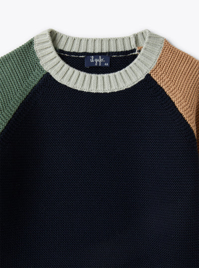 Navy colorblock sweater by IL GUFO